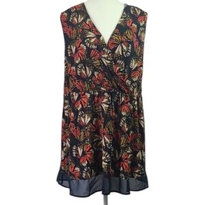 ModCloth Butterfly Print Faux Wrap Sleeveless Blouse Womens 21” PTP Summer Top